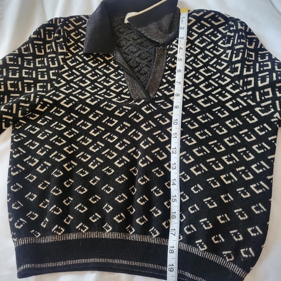 Diane von Furstenberg Duffy Collared V Neck Sweater Black Metallic Geometric Sm - Picture 9 of 12